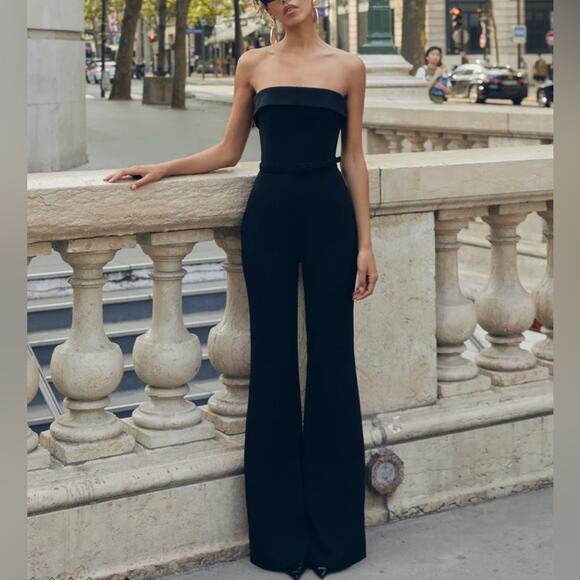 NWT Nadine Merabi Sabrina Sleeveless Wide Leg Black Jumpsuit US 12 - Picture 3 of 11